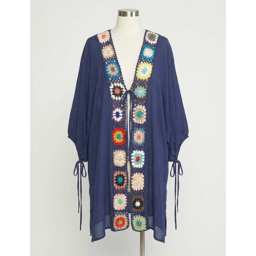 NEW ENTRO crochet kimono in navy blue